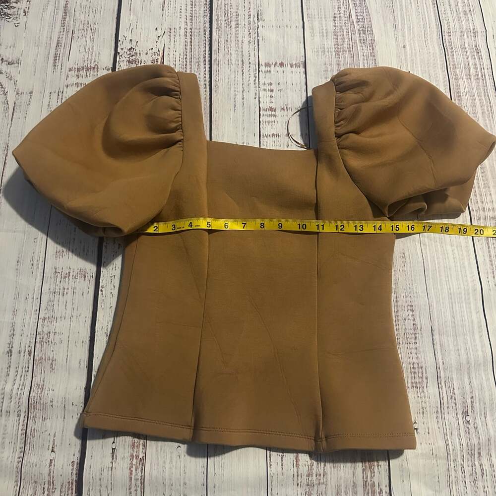 English Factory Scuba Knit Puff Sleeve Y2K v-Neck Neck Top in Tan-S - Picture 2 of 6